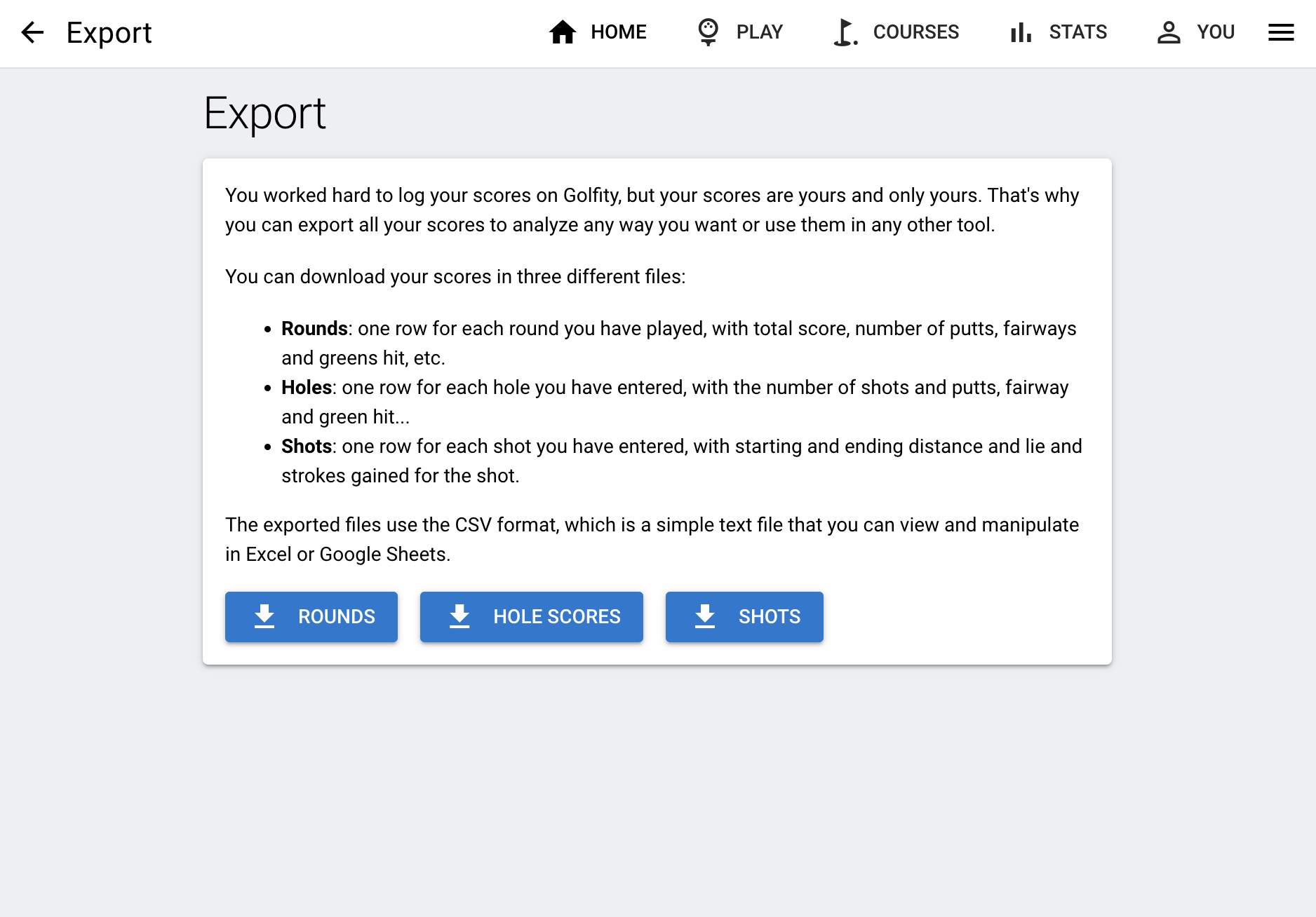 Exporta tus resultados de golf desde golfity